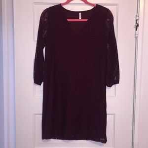 Maroon dress with sheer sleeves